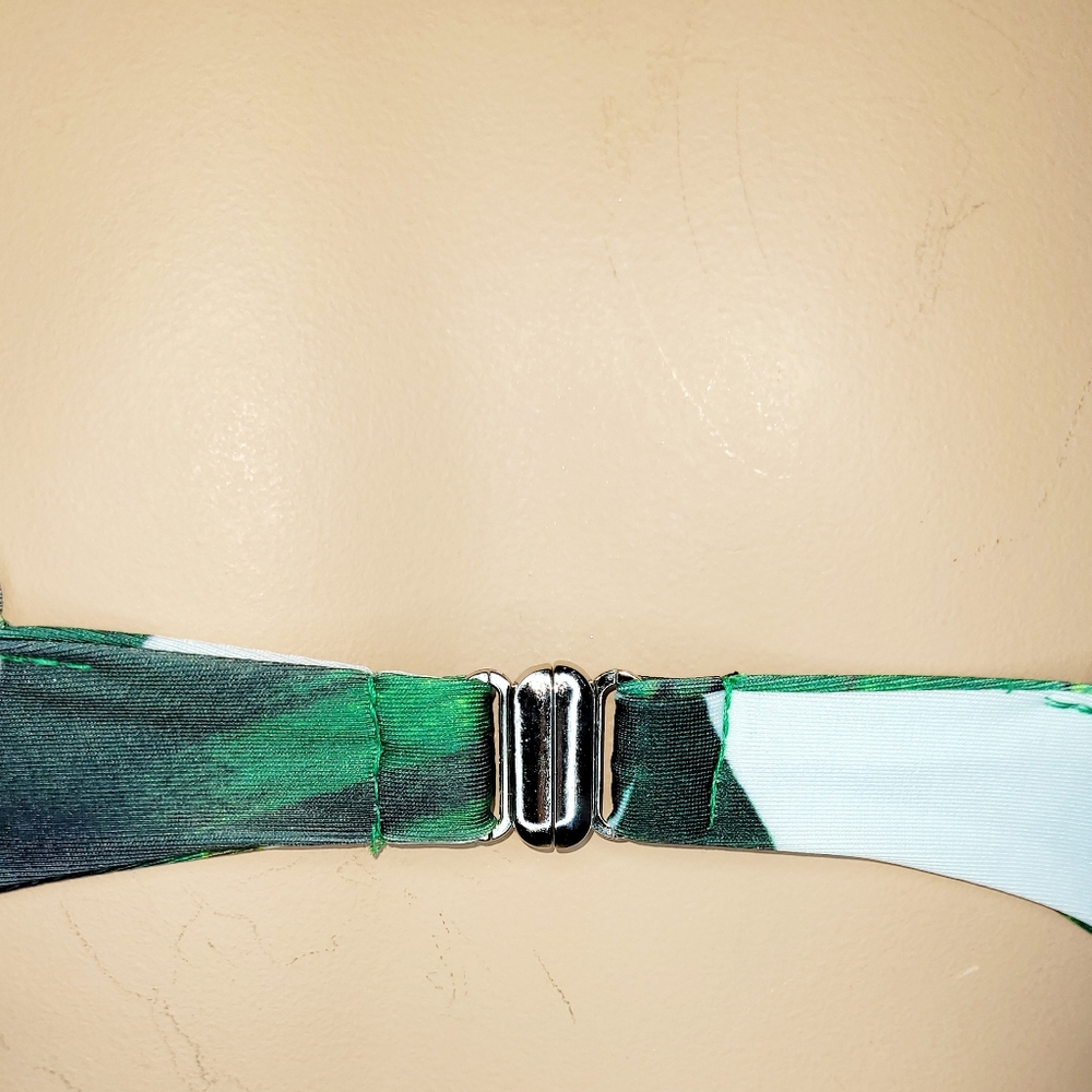 SMALL TOP / MEDIUM BOTTOM 2 PIECE SWIMSUIT WHITE & GREEN BRADED STRAPS PADS NEW - Picture 8 of 8